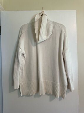 LOFT Cream Funnel Neck Rib-Hem Sweater